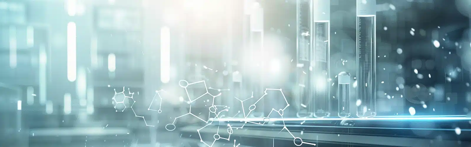 Bannerbild som visar futuristiska molekyler och DNA-strängar, symboliserar vikten av ett korrekt doseringsschema för peptider för hälsa, prestation och återhämtning.